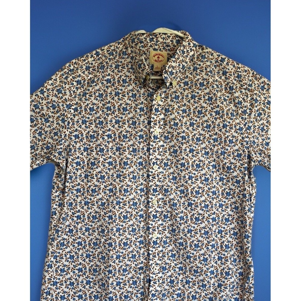 Brooks Brothers Red Fleece Floral Blue Roses Print Button Up Camp Shirt Mens L